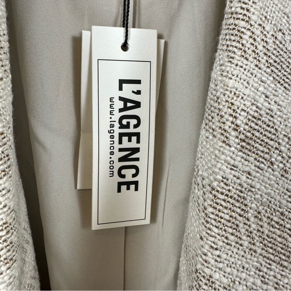 L’AGENCE Kenzie Double Breasted Blazer Shoulder Pads Ecru-Gold Check 16 NWT - Picture 8 of 13